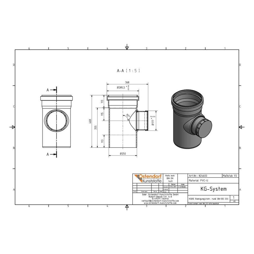 KGRE Tubo de limpieza DN/OD 250 con tapa redonda-1